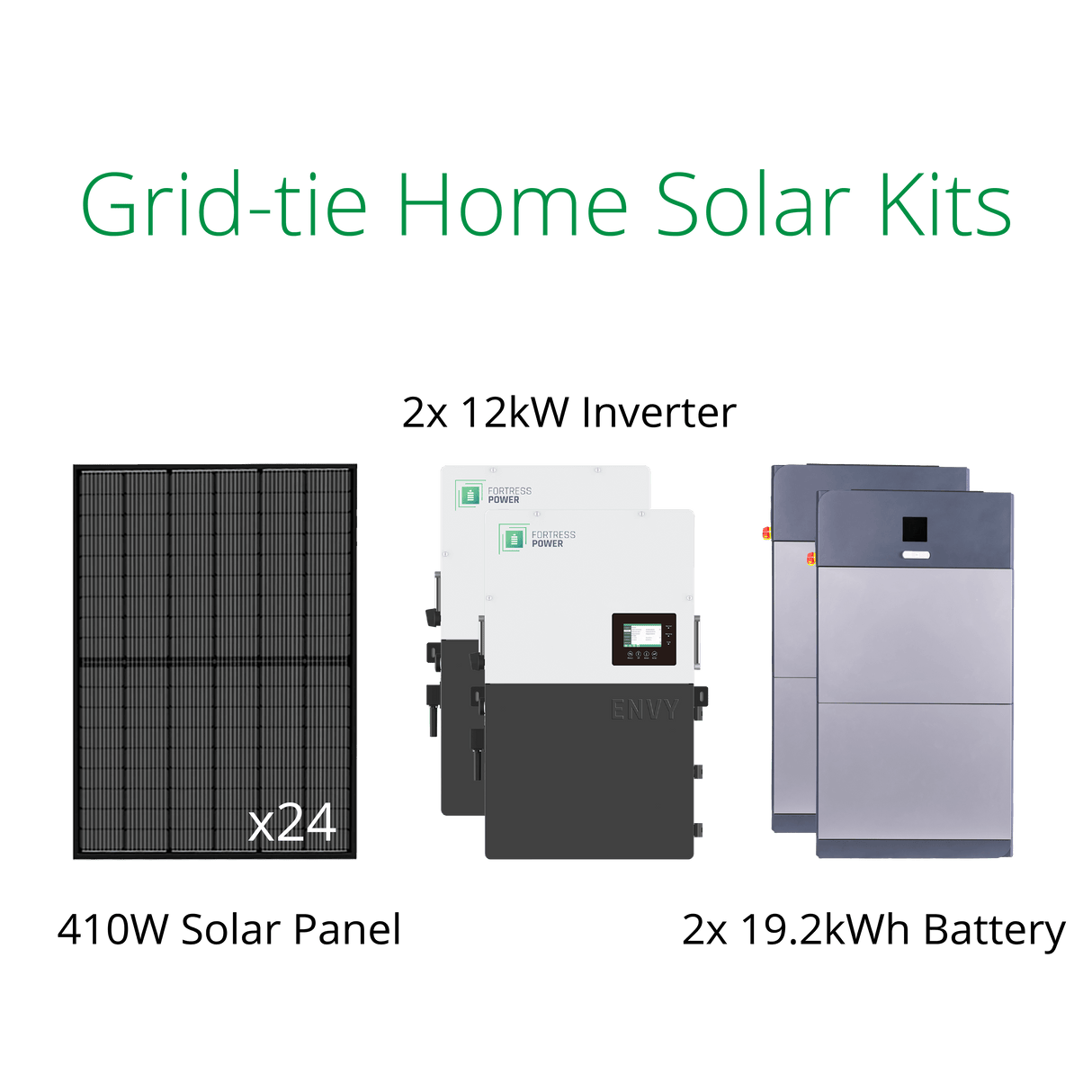 9.84kW grid connected solar system with Fortress Power Envy 12kW hybrid inverter and eForce 19.2kWh 48V battery.