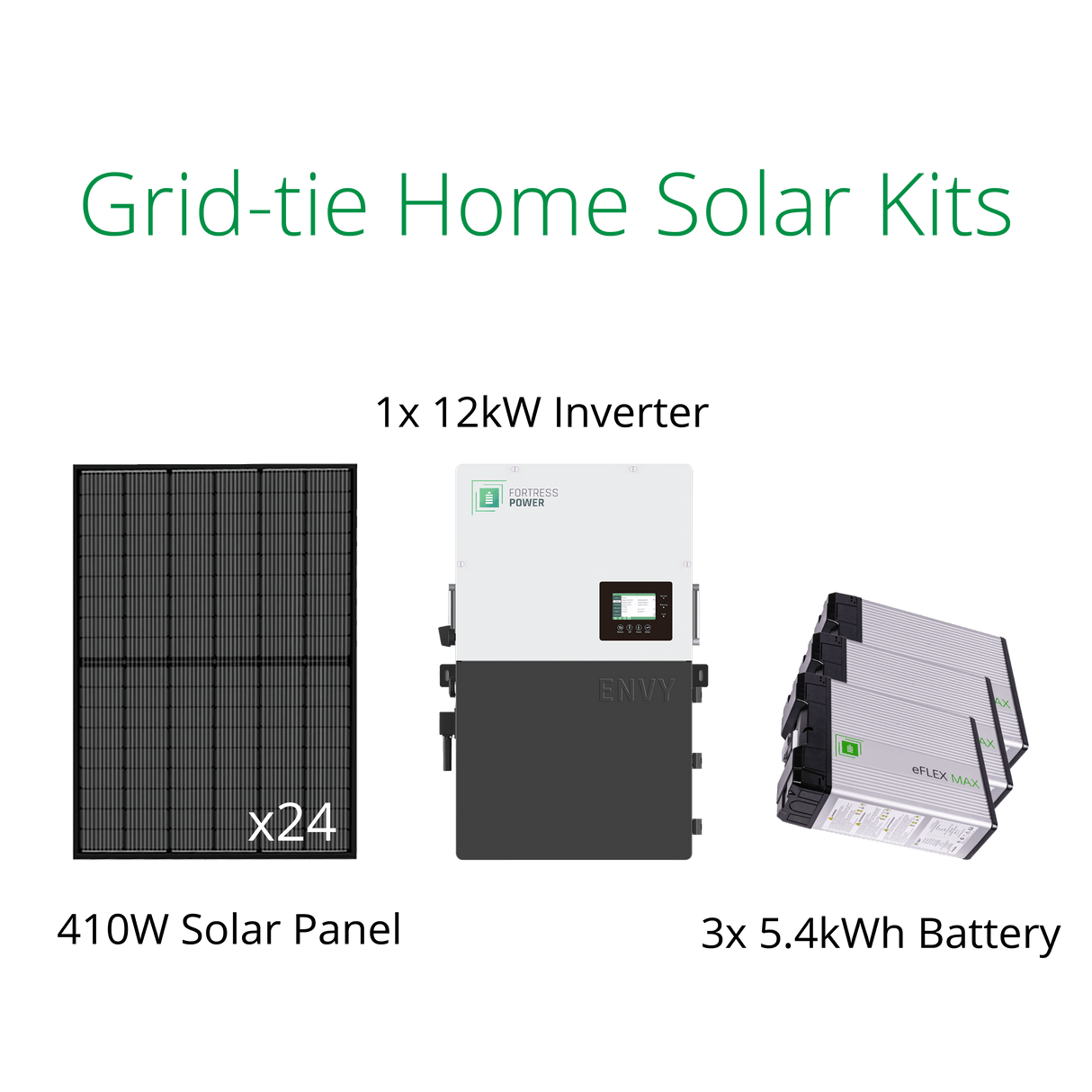 9.84kW complete solar system for house backup power with Fortress Envy 12kW on grid solar inverter and eVault 18.5kWh battery.