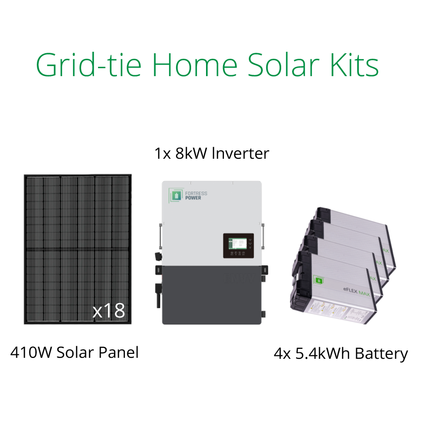 7.38kW grid tie solar kit with Fortress eFlex Max battery backup and Envy Inverter