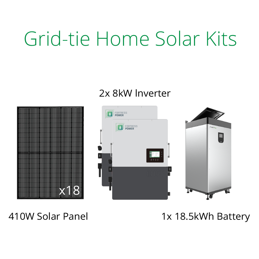 7.38kW solar panels for small house with Fortress power evault 18.5kWh battery backup and Envy 8kW grid tie inverter.