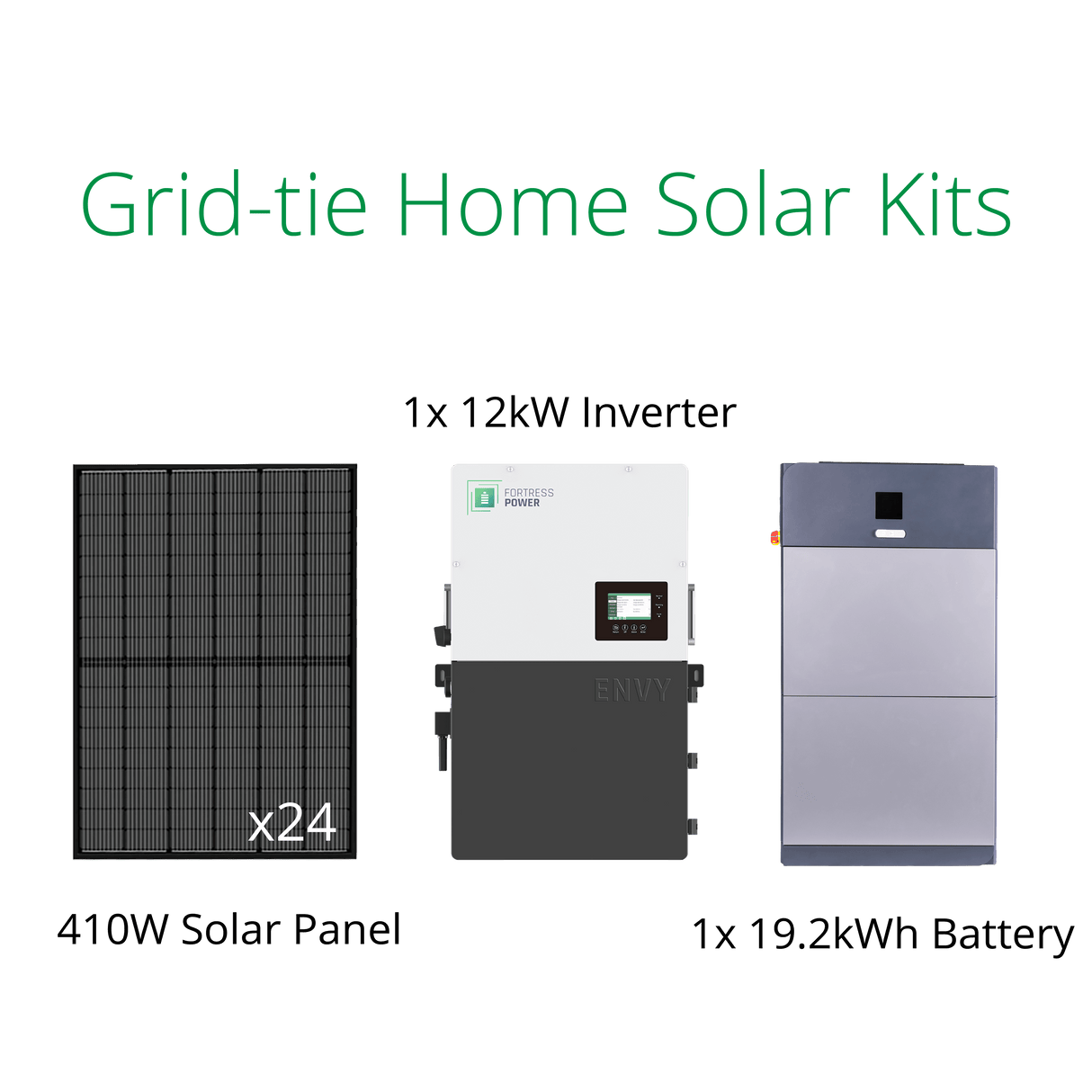 9.84kW solar system for grid-tie home, with 410W solar panels, Fortress Envy 12kW inverter and eVault 18.5kWh battery backup.