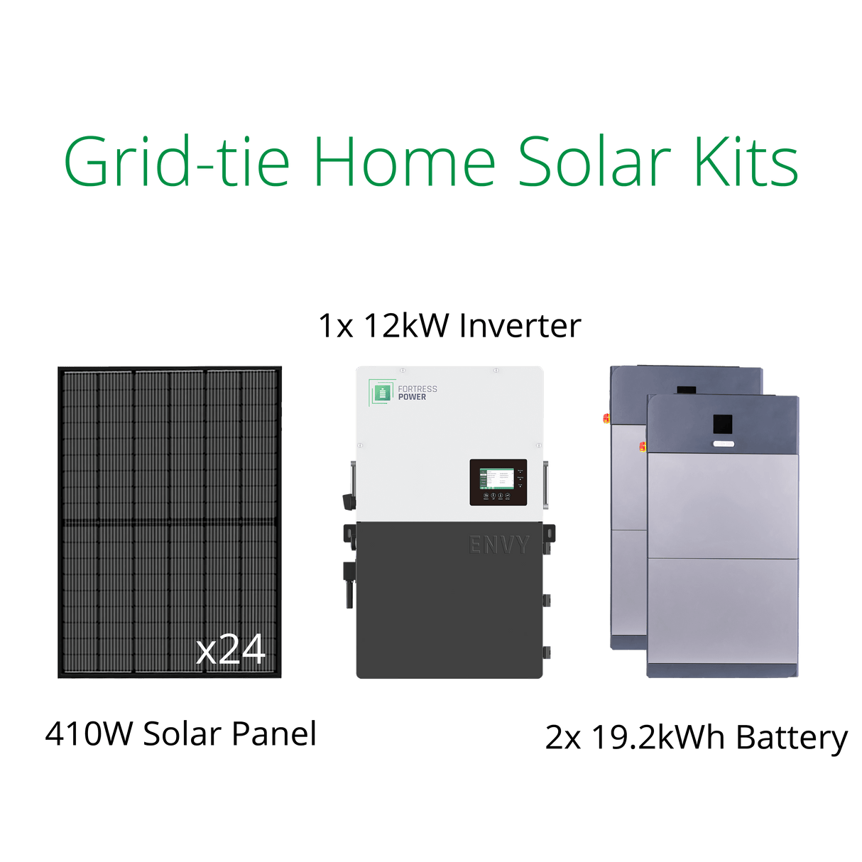 9.84kW solar packages with 410W solar panels, Fortress Envy 12kW inverter and eForce 19.2kWh battery.