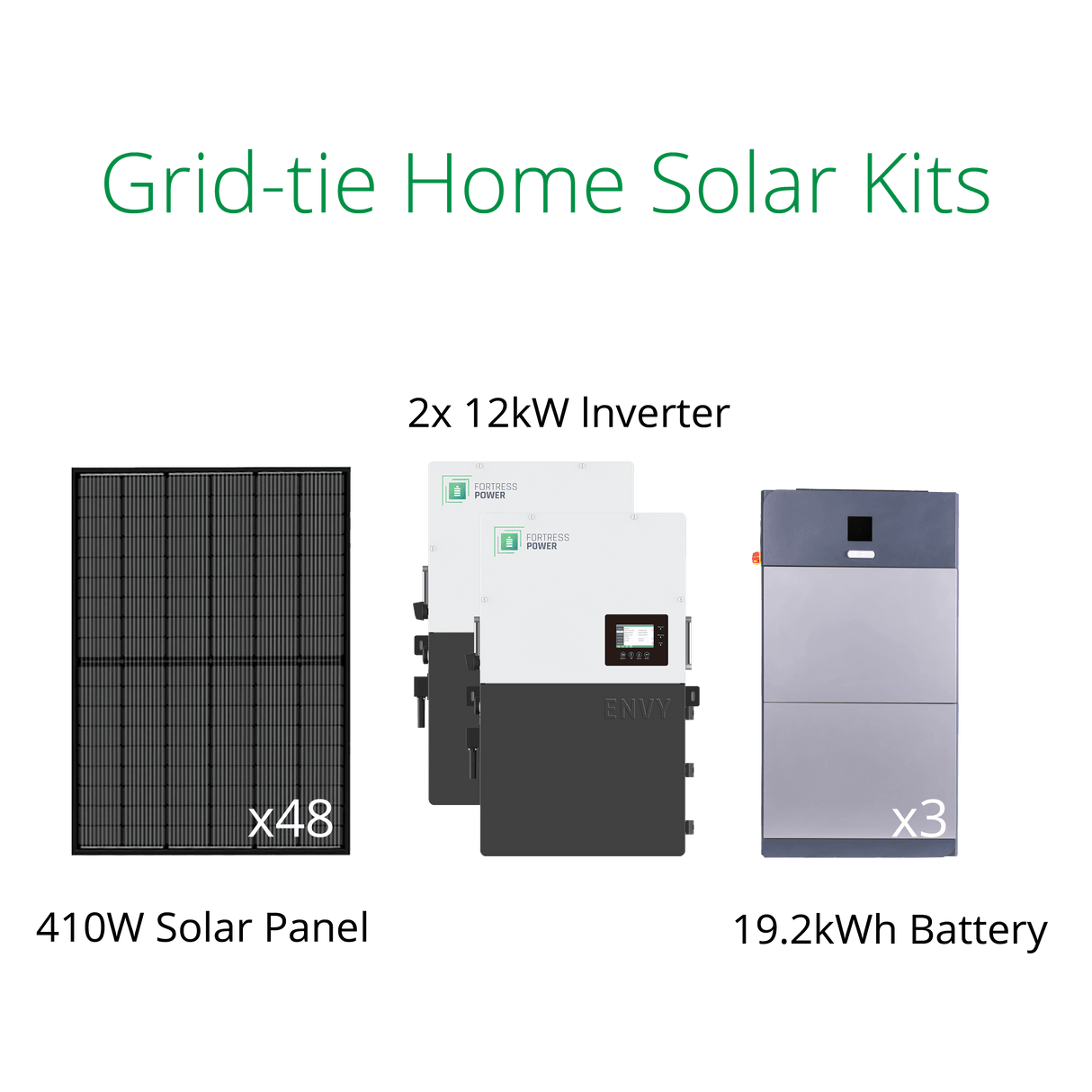 19.68kW grid tie solar system kit with Fortress Envy 12kW inverter and eForce   19.2kWh lithium battery.