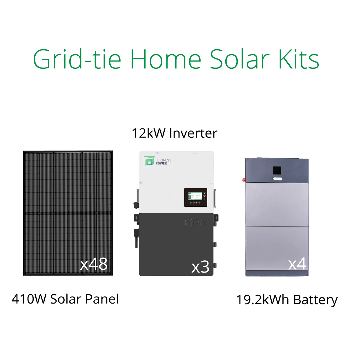 19.68kW DIY home solar kits with Fortress Envy 12kW inverter and eForce 19.2kWh battery backup.