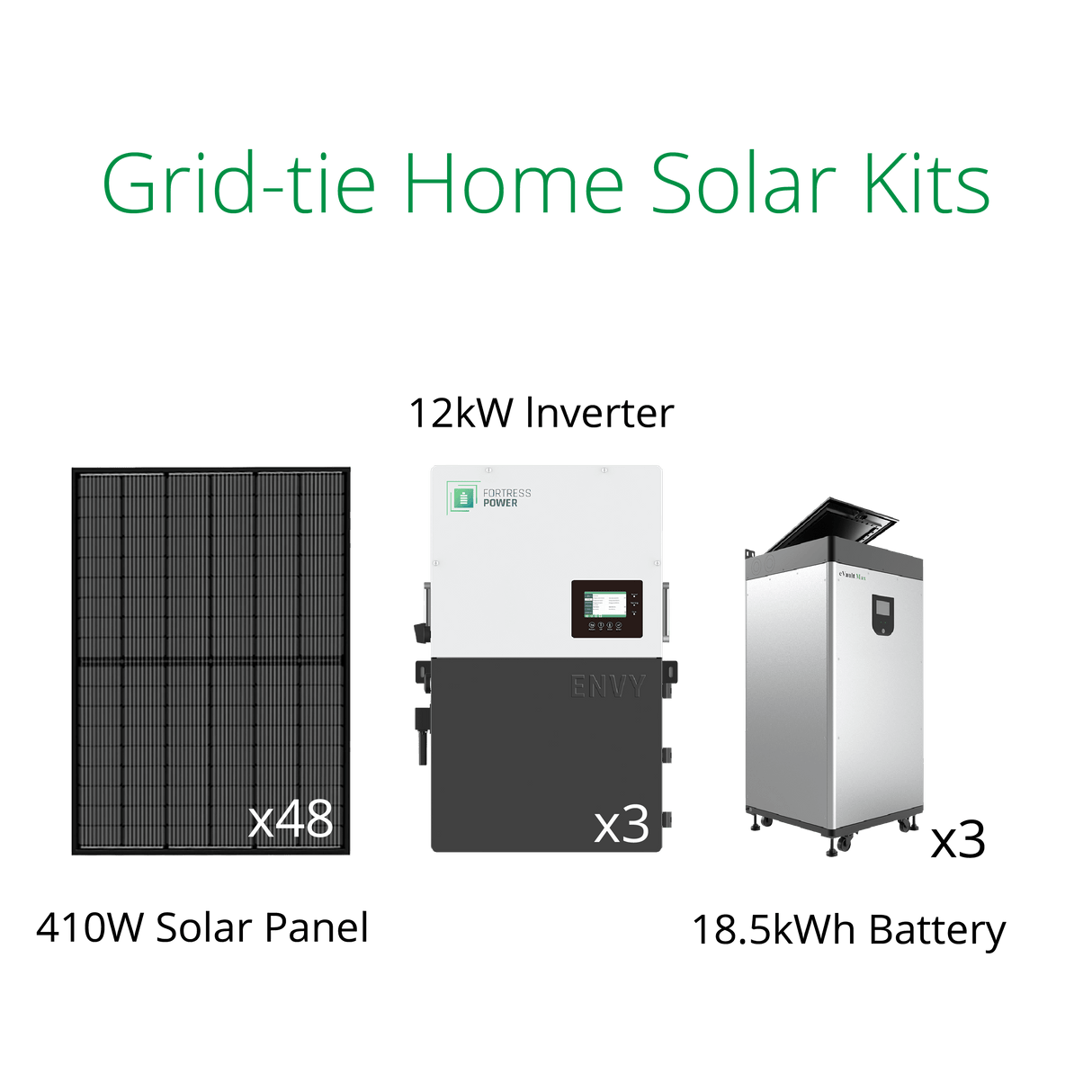 19.68kW on grid diy solar kits with Envy 12kW inverter and eVault Max 18.5kWh lithium battery.