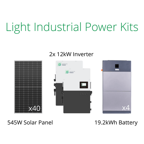 21.8kW solar panel packages for business, with Fortress Envy 12kW inverter and eForce  19.2kWh lithium battery.