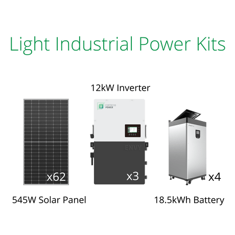 33.79kW solar panels for commercial buildings, with Fortress Envy 12kW inverter and eVault Max battery.