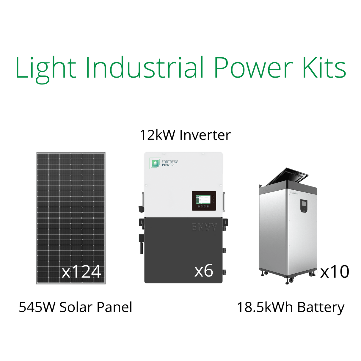 124x 410 watt solar panel commercial system with Fortress 12kW inverter and eVault max 18.5kWh lithium battery.