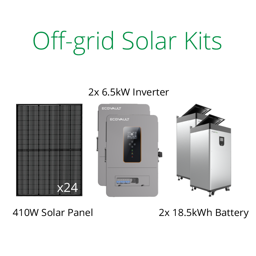9.84kW solar kits for off grid living, with EV6500-S inverter and Fortress Power eVault Max battery