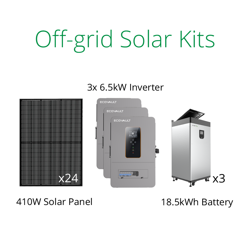 9.84kW off grid kit off grid solar system for shed, with EV6500-S inverter and Fortress Power eVault Max 18.5kWh battery
