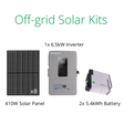 Small off-grid solar system with 8pcs 410W solar panels, 1pc 6500 watt inverter and 2pcs eFlex max 5.4kWh battery.