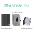 off grid solar system packages with 7.38kW solar panels, 13kW off grid inverter and 21.6kWh battery.