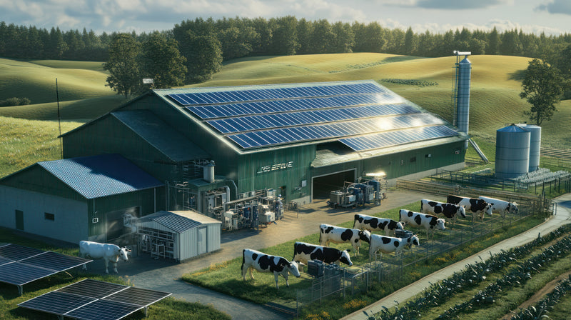 Off-grid farm installed solar panels system, where cattle live better.