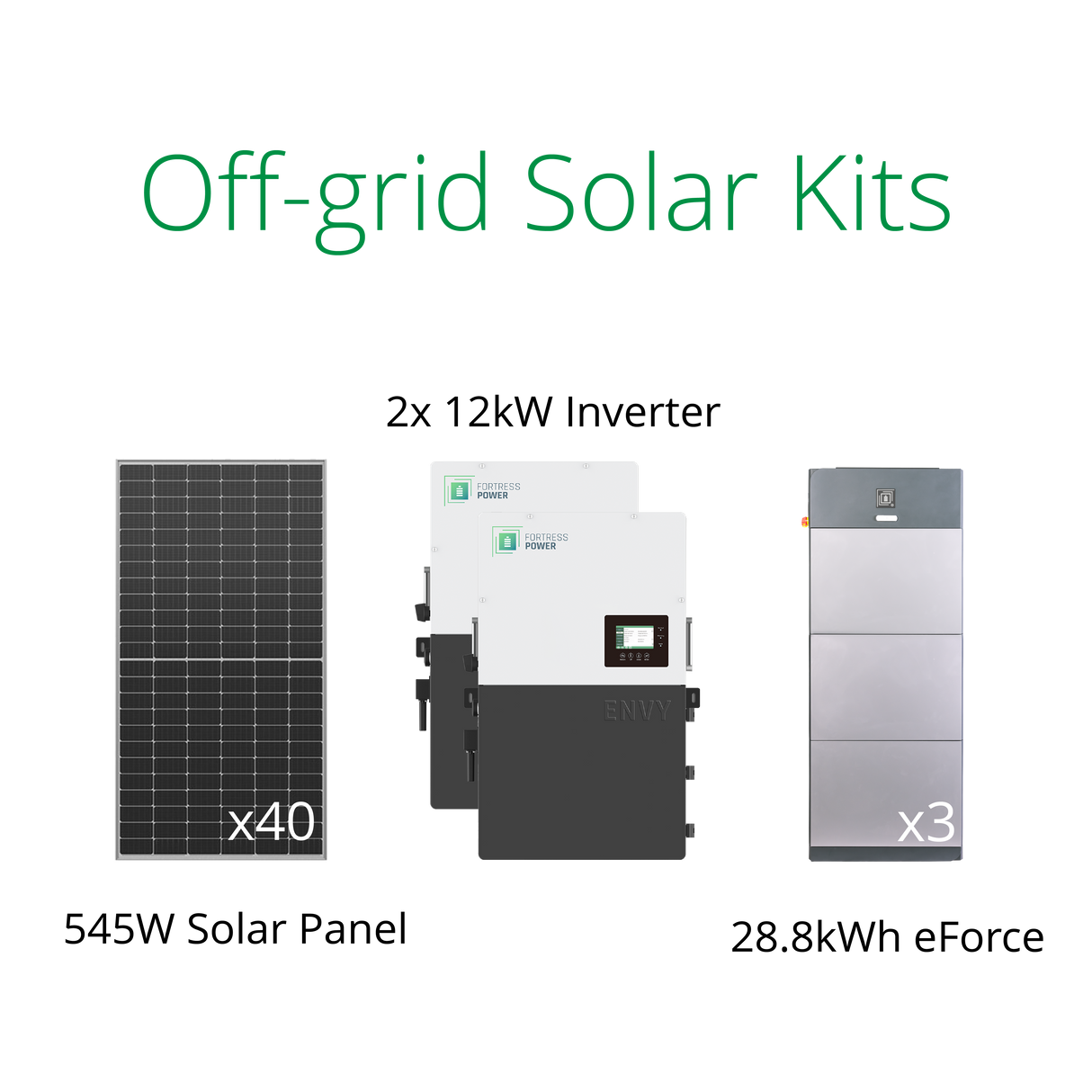 21.8kW simple solar system with Envy 12kW Inverter, eForce 28.8kWh battery and 545W solar panels.