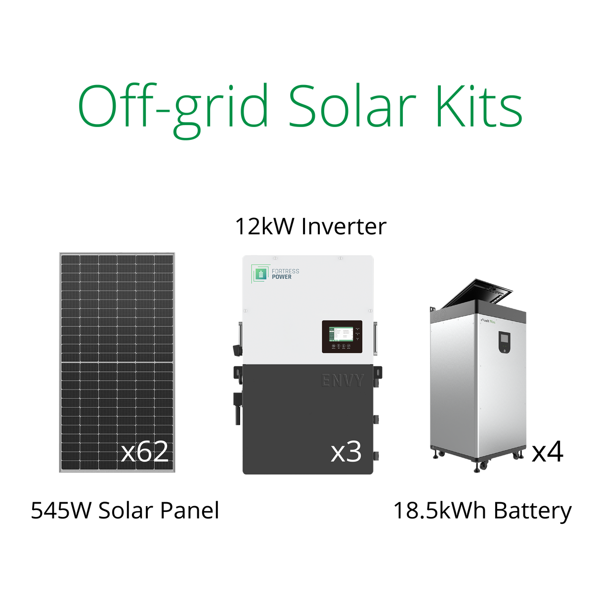 33.79kW solar system packages-545W solar panels, Envy 12kW solar inverter and eVault Max 18.5kWh solar batteries backup.