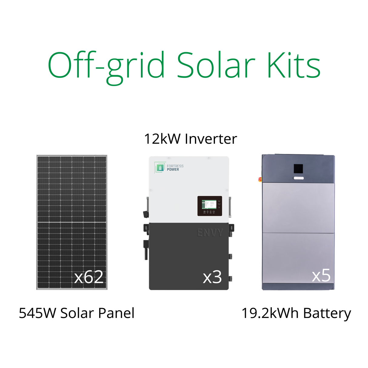 Pre-matched off grid solar panels kits for farm, paired with Fortress Power Envy inverter and eForce battery.